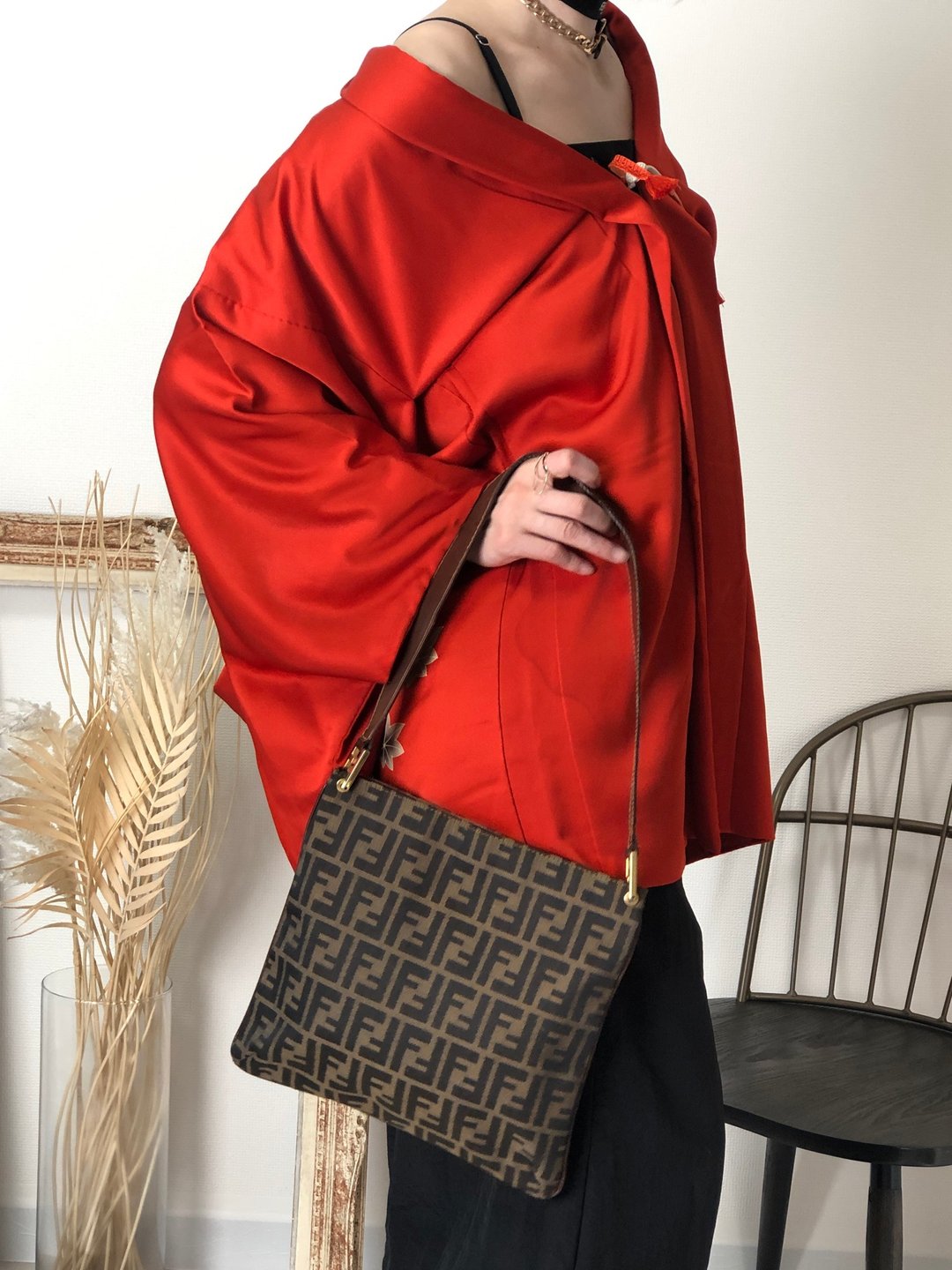 【日本直送 名牌中古包】FENDI 芬迪 Zucca 帆布拼接皮革 侧肩包 棕色 vintage si43ga - 侧背包/斜挎包 - 棉 咖啡色
