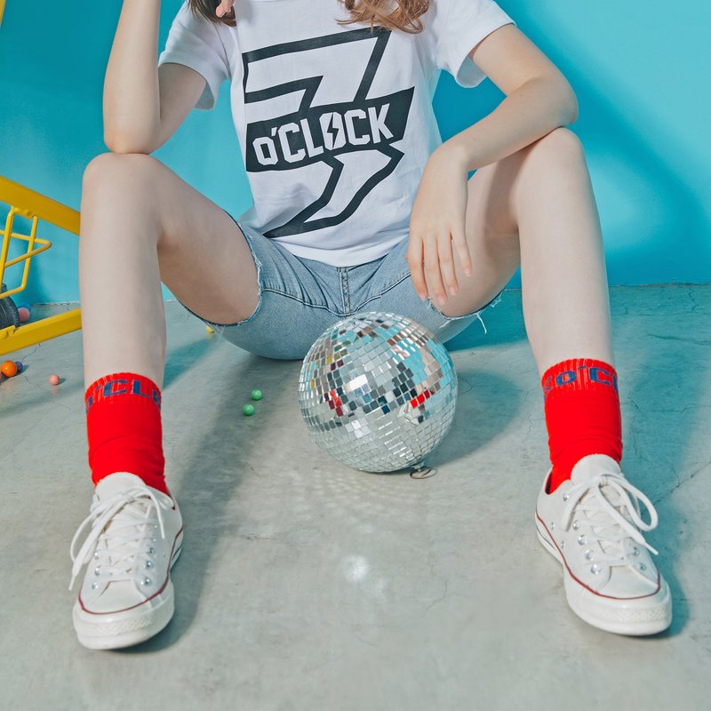 3:00闪电中筒棉袜 / 橘蓝 - 袜子 - 其他材质 橘色