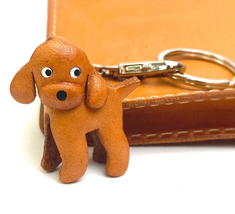 拉布拉多贵宾犬 狗狗 皮革钥匙圈 牵绳吊饰 手作 日本制造 VANCA - 钥匙链/钥匙包 - 真皮 咖啡色