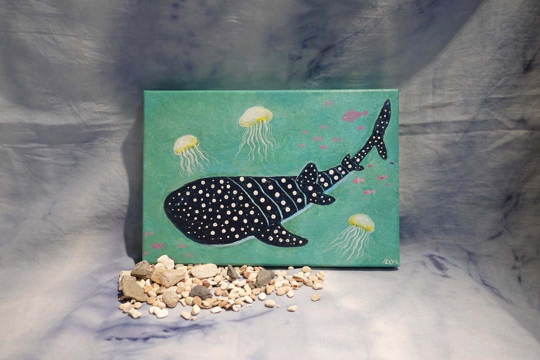 鲸鲨无框画/压克力颜料手绘/海洋生物悠游趣 - 海报/装饰画/版画 - 其他材质 