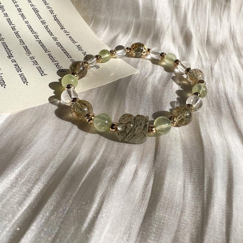 绿荫青葱//绿碧发貔貅 绿碧发 葡萄石 白水晶 手链 定制 - 手链/手环 - 水晶 