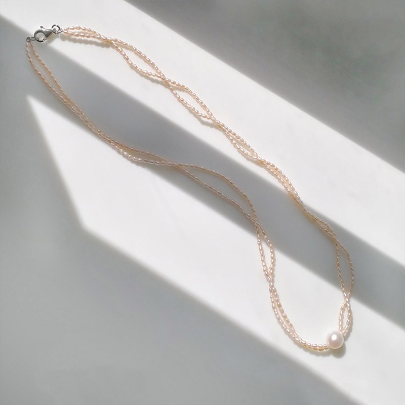 Eve-细淡水珍珠配纯银扣颈链 - 项链 - 珍珠 橘色