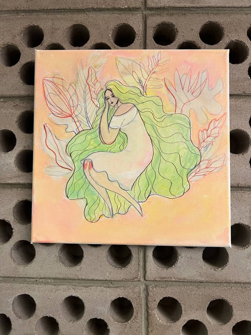 acrylic painting. The spirit of the forest is a beautiful girl with green hair - 海报/装饰画/版画 - 其他材质 多色