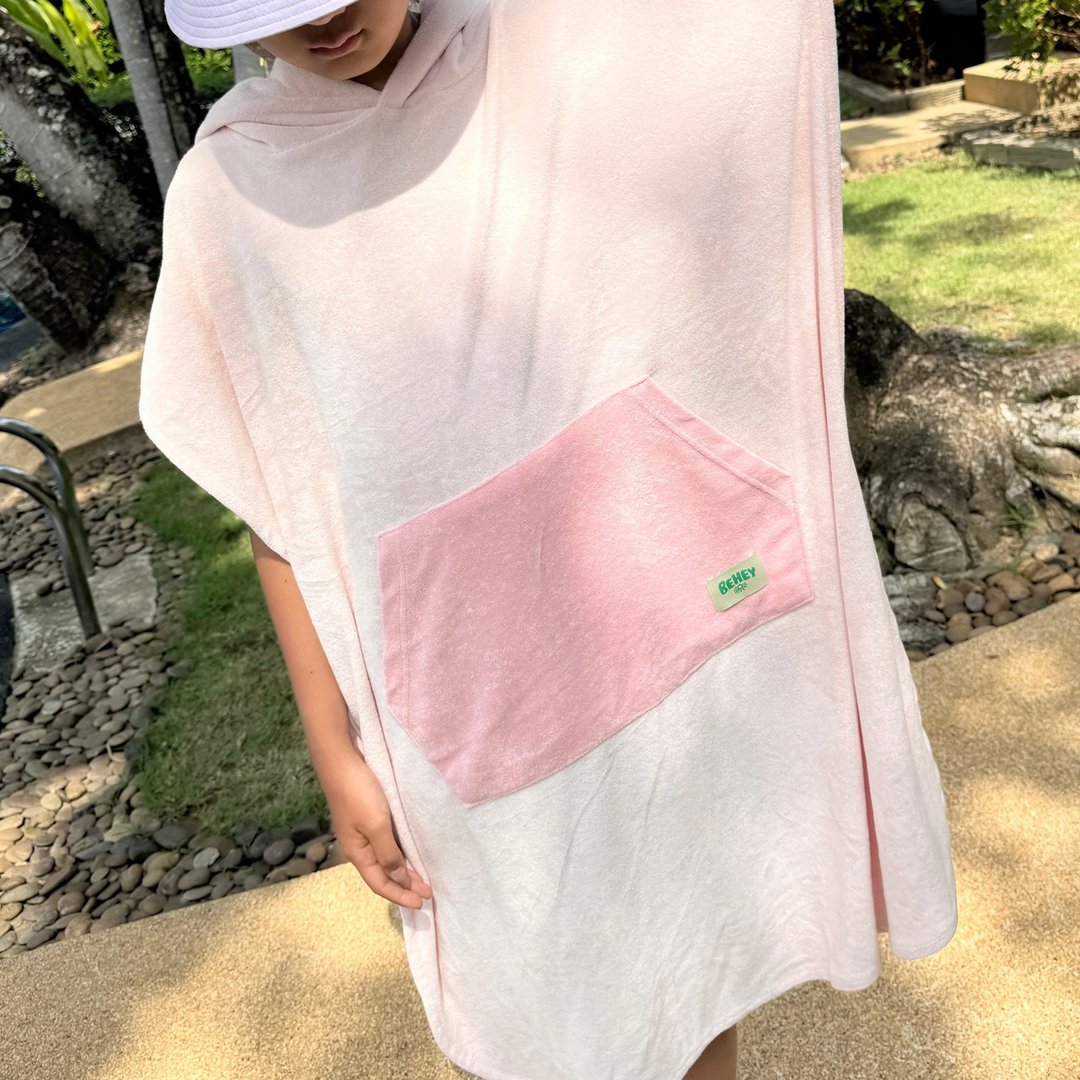 韩国 Be Hey  Kids 沙滩连帽衣 跳色粉 - 泳衣/游泳用品 - 棉 粉红色