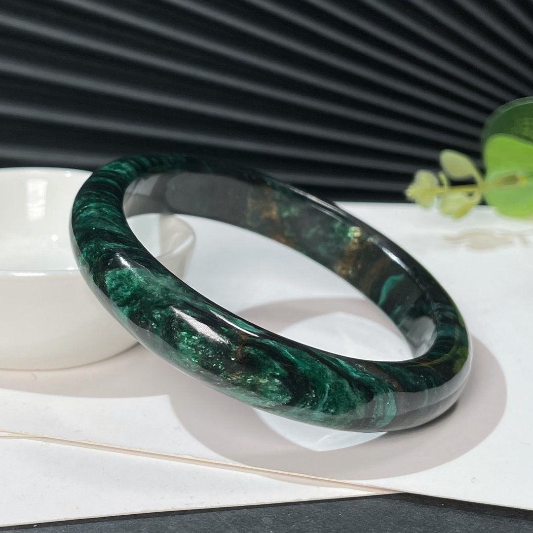 粼光天眼绿色锂云母手镯62MM星光闪片祖母晶手环静谧森林自然优美 - 手链/手环 - 半宝石 绿色