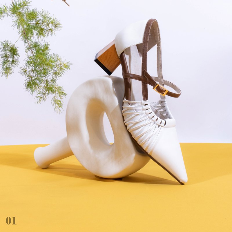 LeatherLab 尖头绑绳木跟高跟鞋 - 高跟鞋 - 真皮 黑色