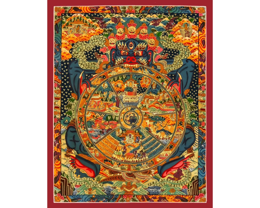 藏传智慧 引人入胜的生死轮回唐卡金箔画 原始绘画 - 海报/装饰画/版画 - 其他金属 多色
