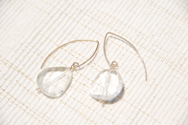 Cut-filled Crystal earrings (14 gold gf) - 耳环/耳夹 - 宝石 白色