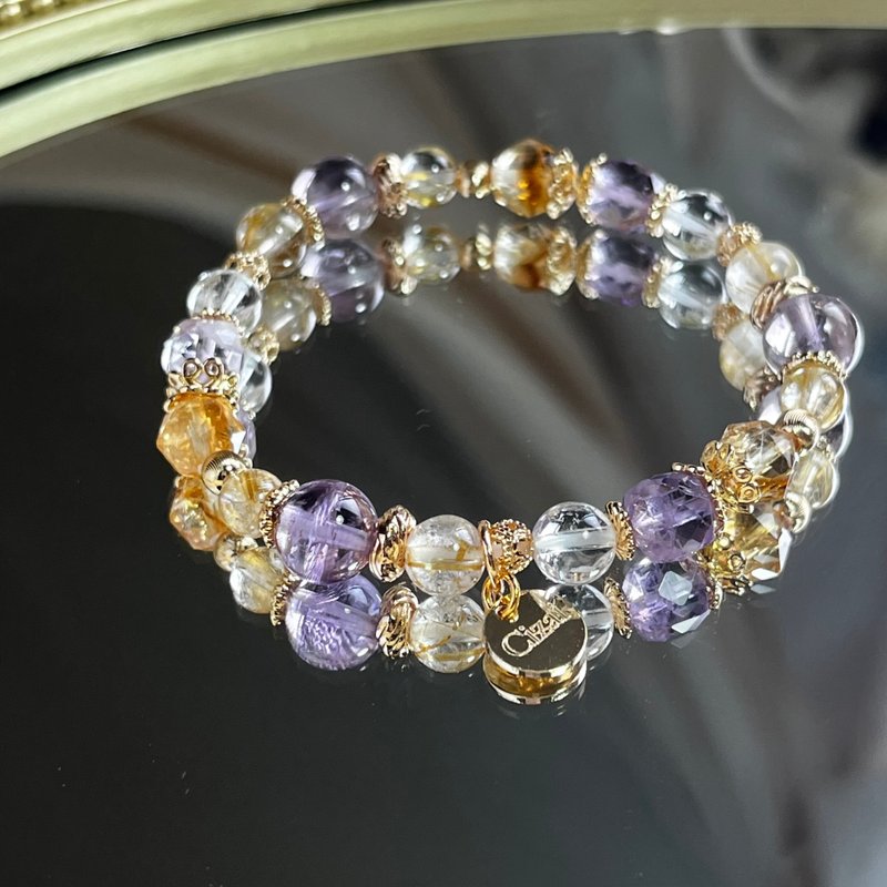 招财好人缘 紫水晶 黄水晶 钛晶 天然水晶手链 - 手链/手环 - 水晶 