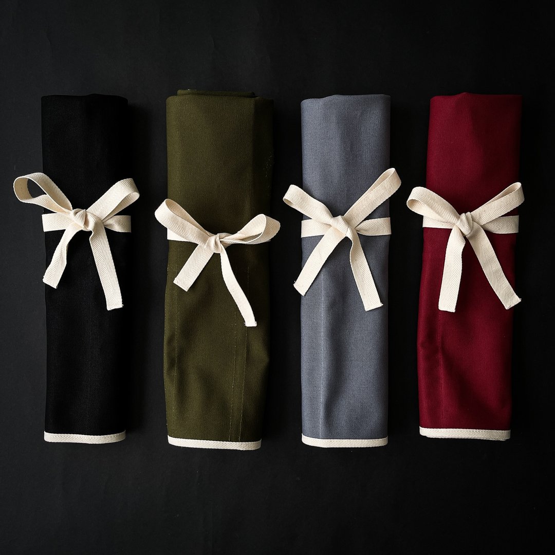 KIKUSUMI KULUR ROLL 4 袋装厨师刀卷 - 日本纯棉帆布手工制作 - 菜刀/刀架 - 棉 