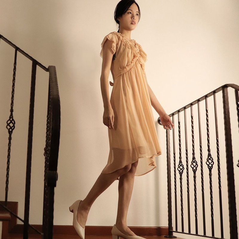 杏色 雪纺浮边 丝感顺滑 轻身飘日 丝感吊带 2合1 连衣裙连身裙 - 洋装/连衣裙 - 其他材质 卡其色