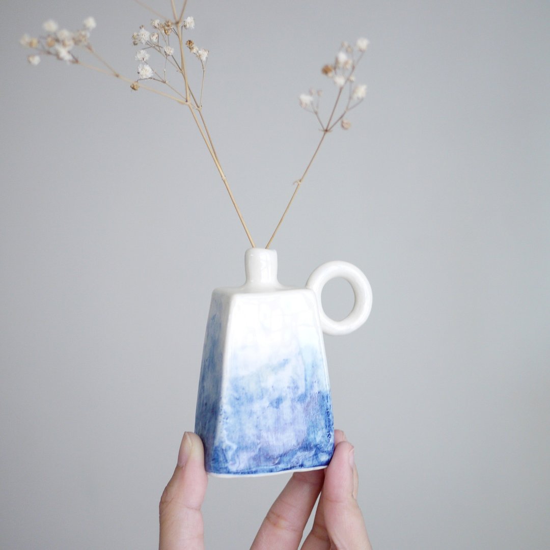 tome | 圈圈花瓶 渐层蓝 限量 - 花瓶/陶器 - 瓷 白色