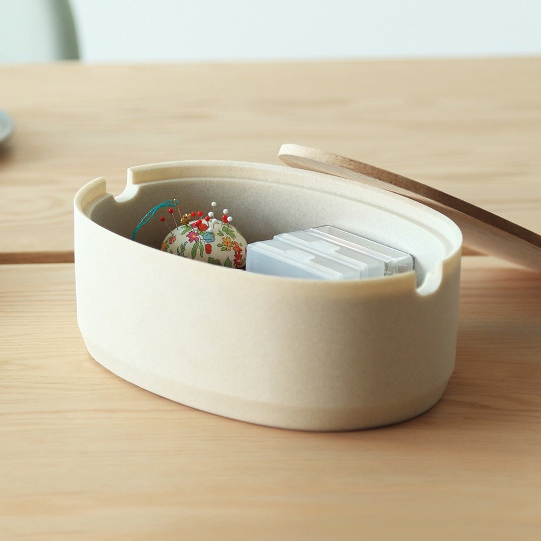 日本ideaco 砂岩浅型椭圆形收纳盒(大)-多色可选 - 收纳用品 - 其他材质 白色