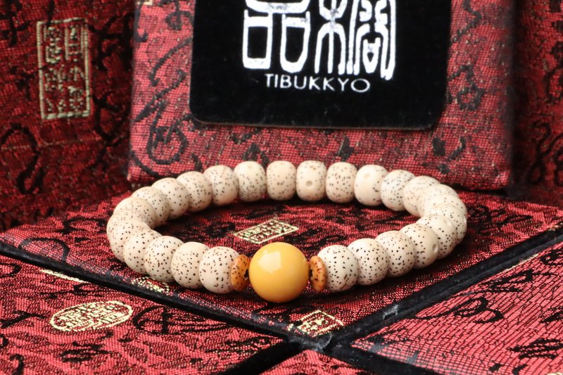 精品星月菩提子手珠 10x8mm 缅甸黄玉隔珠 佛珠 念珠 DIY设计矿石 - 手链/手环 - 植物．花 