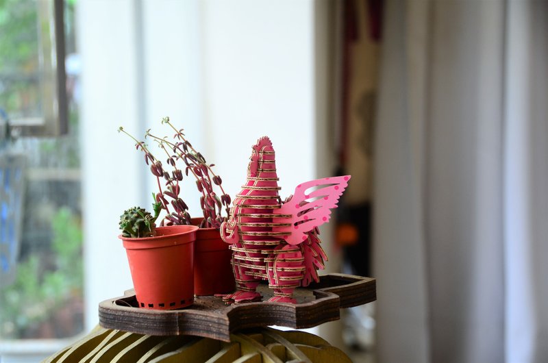 布莱梅城市乐手 - 鸡 DIY手作 3D居家摆饰 粉红波点色 - 摆饰 - 纸 粉红色