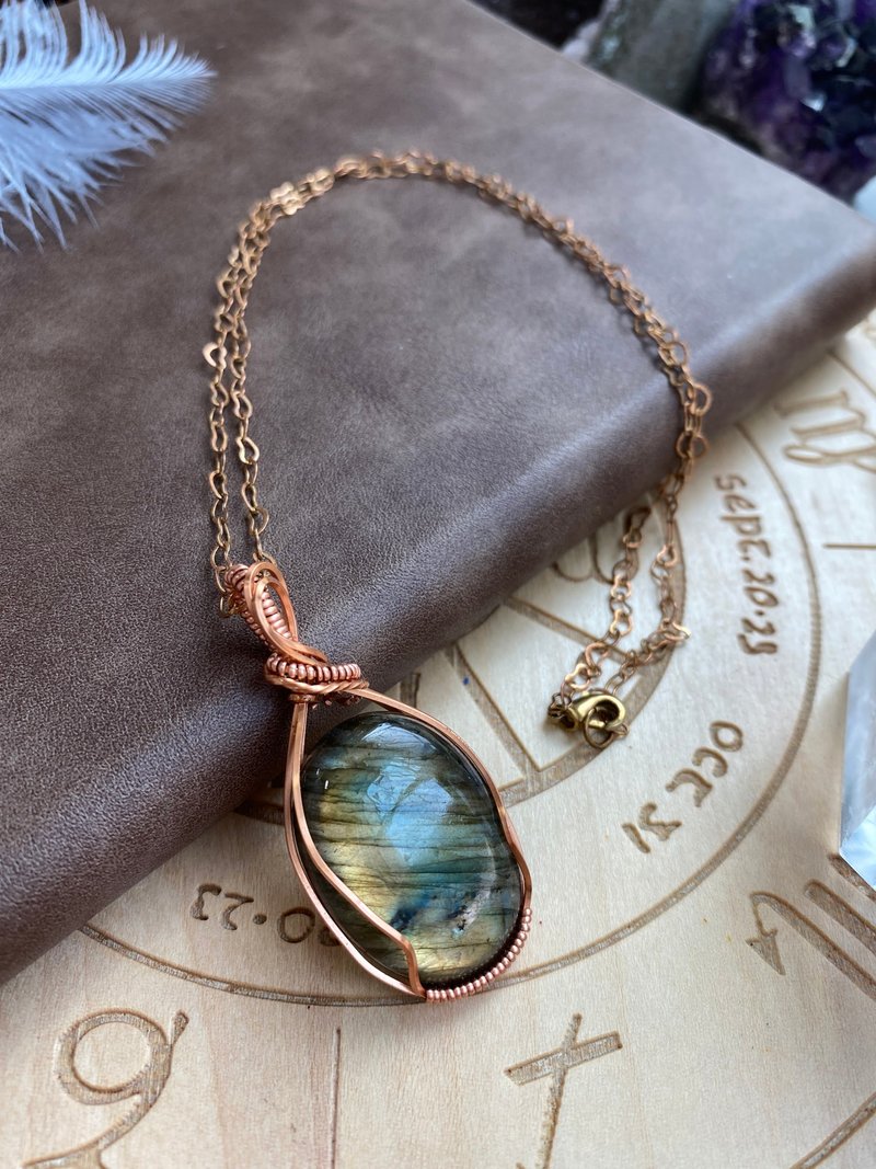 WW29 全手工编织 绕铜线 wire wrap 拉长石吊咀 项链 - 项链 - 铜/黄铜 