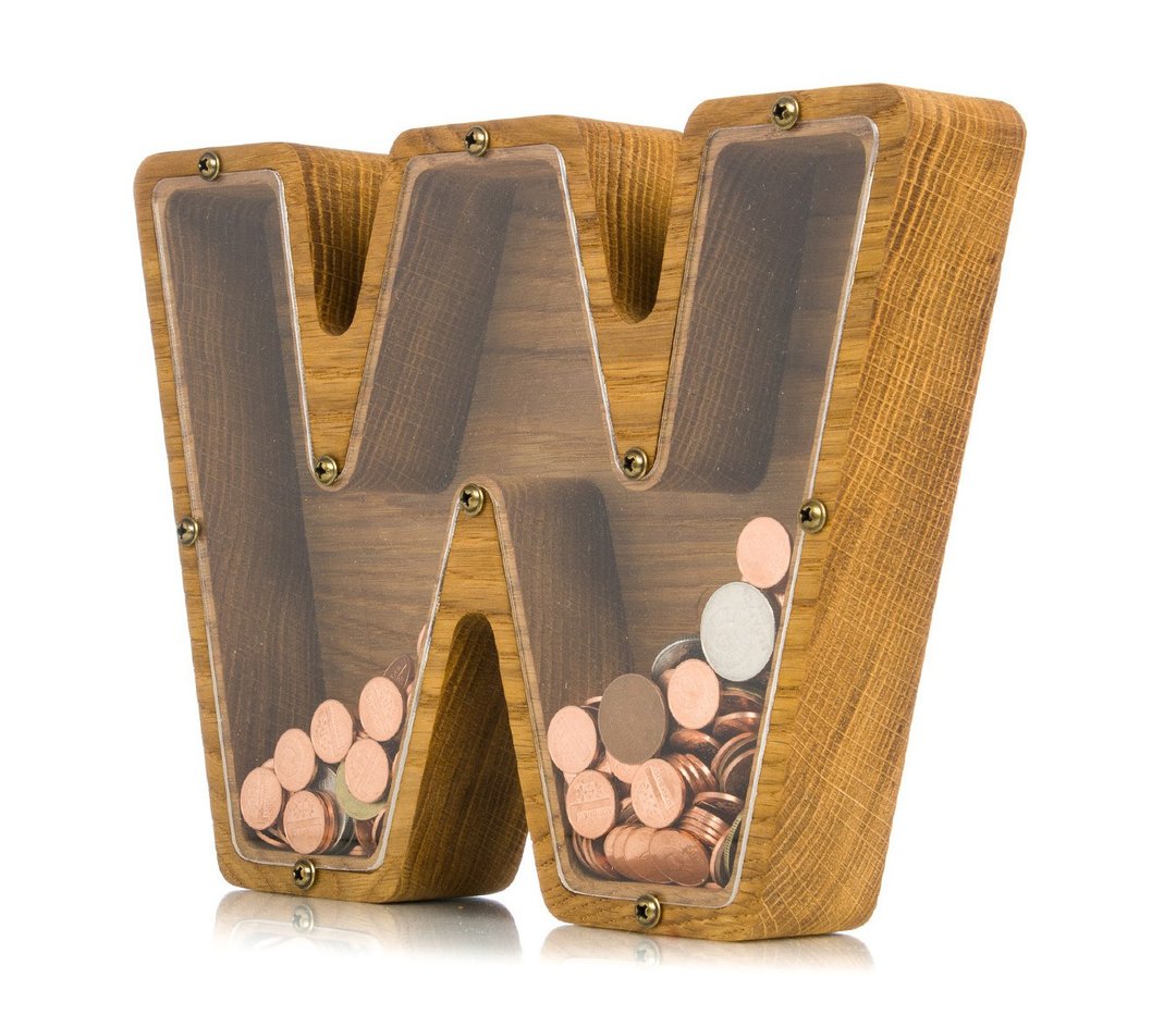 Birthday gift for kids Custom piggy bank LETTER Nursery decor  Coin money bank - 储蓄罐 - 木头 