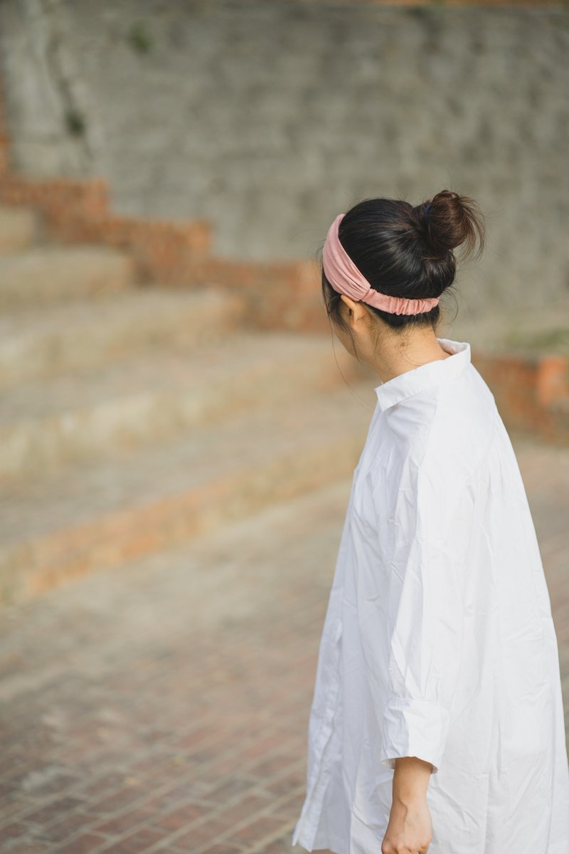 粉嫩小花 松紧宽版/手工发带 - 发带/发箍 - 棉．麻 粉红色