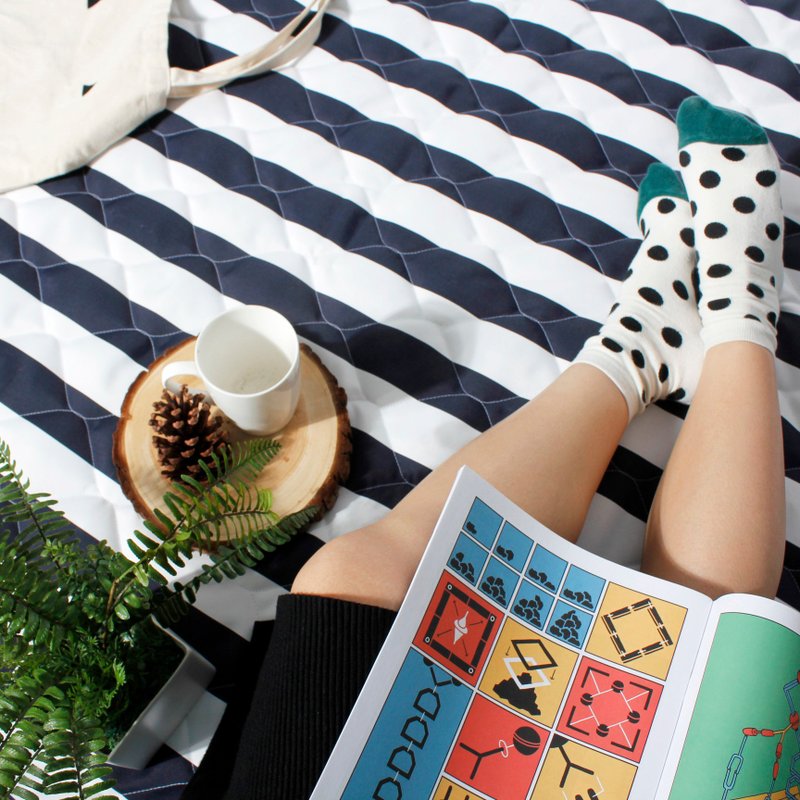 巨大特厚铺棉野餐垫/帐篷地垫(白浪滔滔) - 野餐垫 - 棉．麻 蓝色