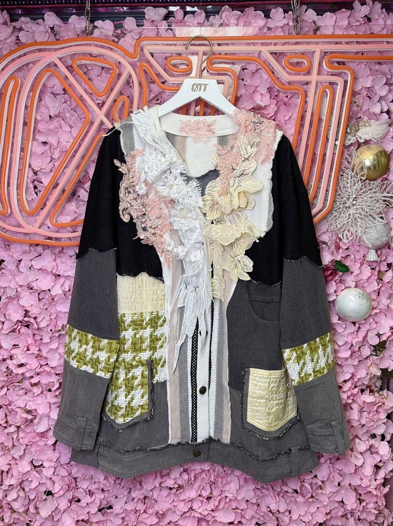 OTT独一无二•Unique日系立体刺绣蕾丝钉珠毛衣牛仔Tweed外套 - 女装休闲/机能外套 - 羊毛 绿色