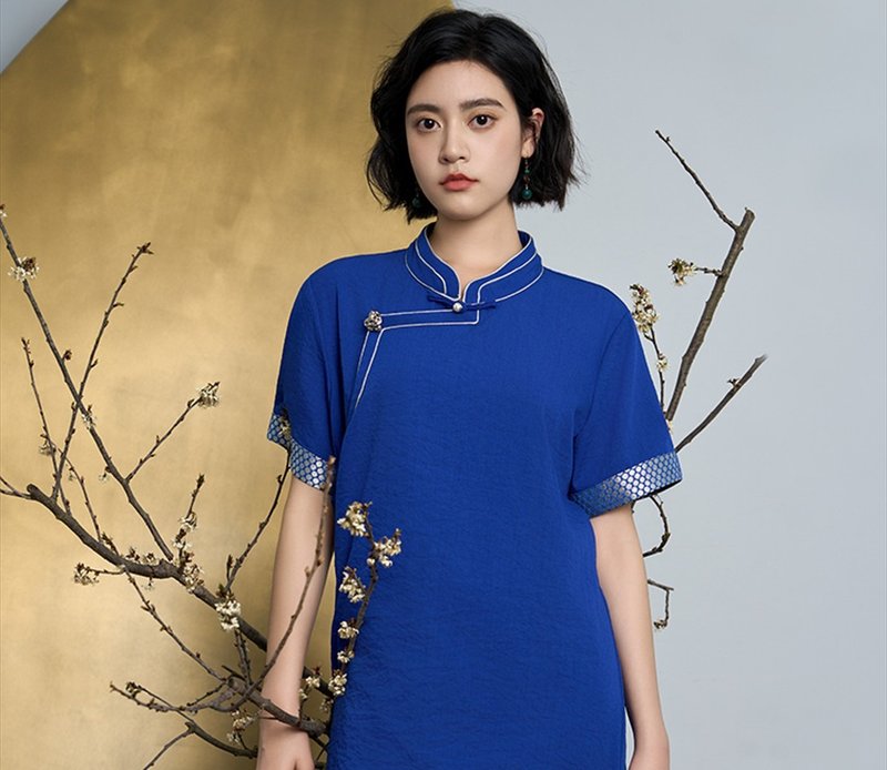 松风 新中式复古藏服 改良流苏长裙 - 洋装/连衣裙 - 其他材质 蓝色