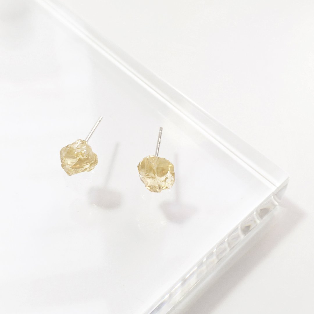 / 小金平 / 黄晶石 925 纯银原石耳环 - 耳环/耳夹 - 水晶 黄色