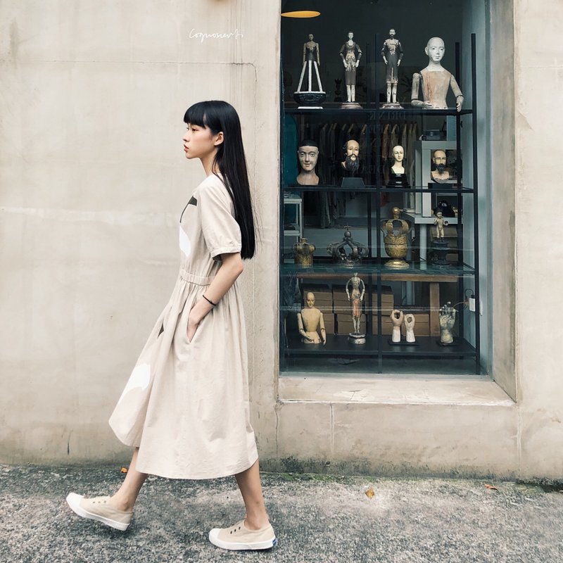 圆领麻质洋装 III * - 洋装/连衣裙 - 棉．麻 卡其色