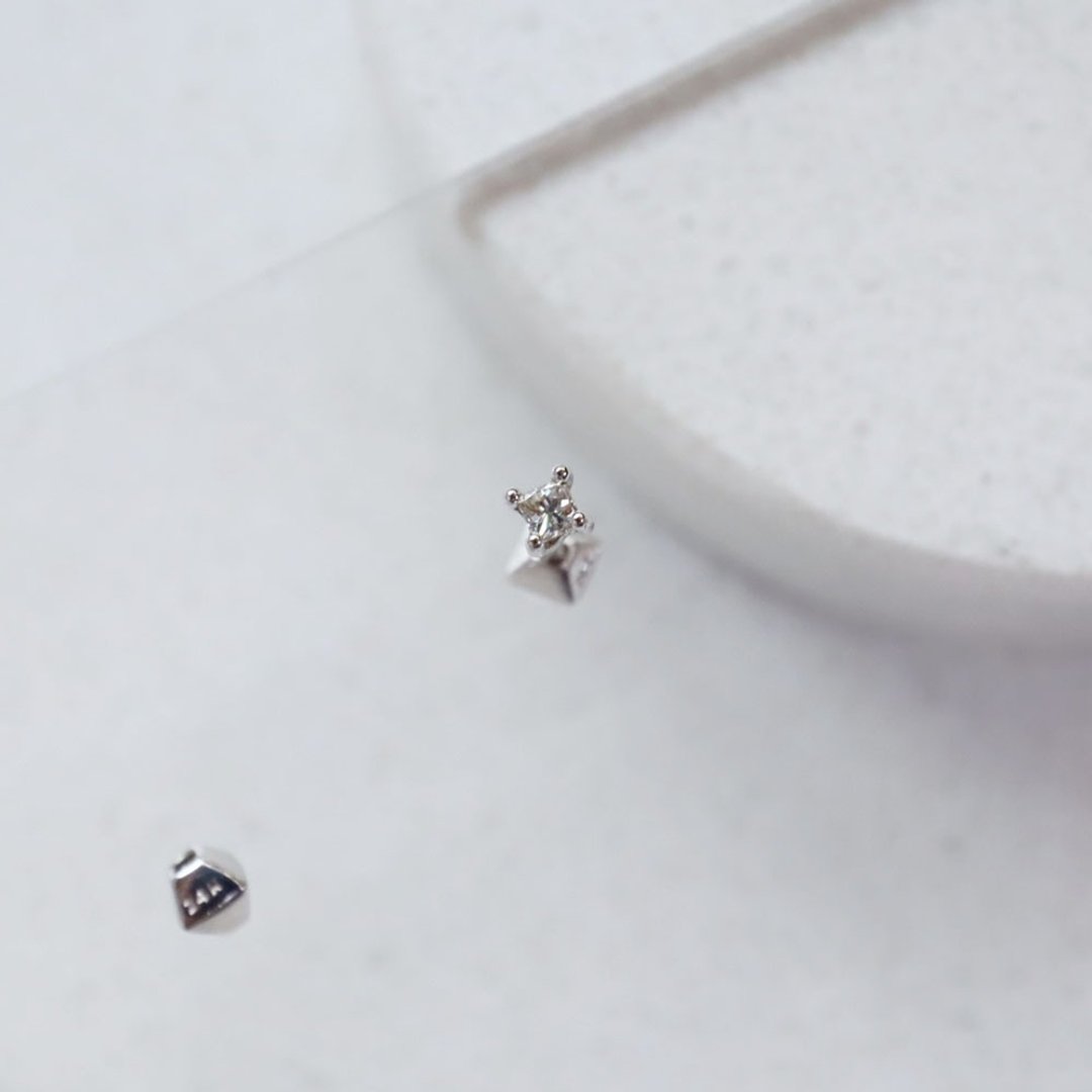 转珠 14K 天然钻石 公主方钻石耳环 锁珠耳环 可戴洗澡 - 耳环/耳夹 - 贵金属 