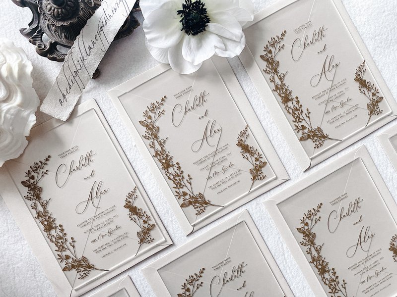 【婚礼喜帖】森林设计欧式磨沙透明喜帖 结婚  50 张起 - 喜帖 - 压克力 白色