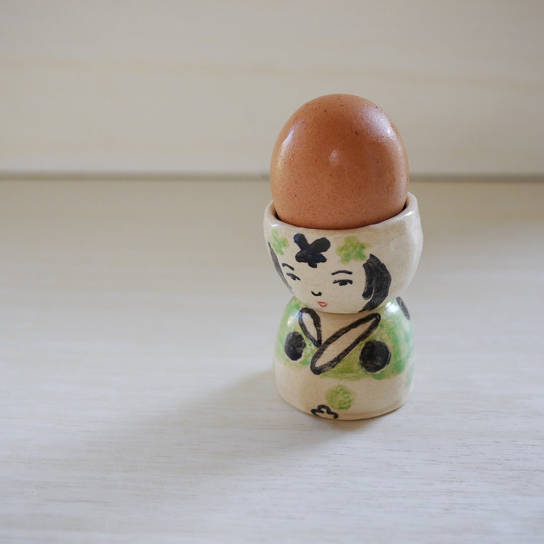 green kimono egg stand - 碗 - 陶 绿色
