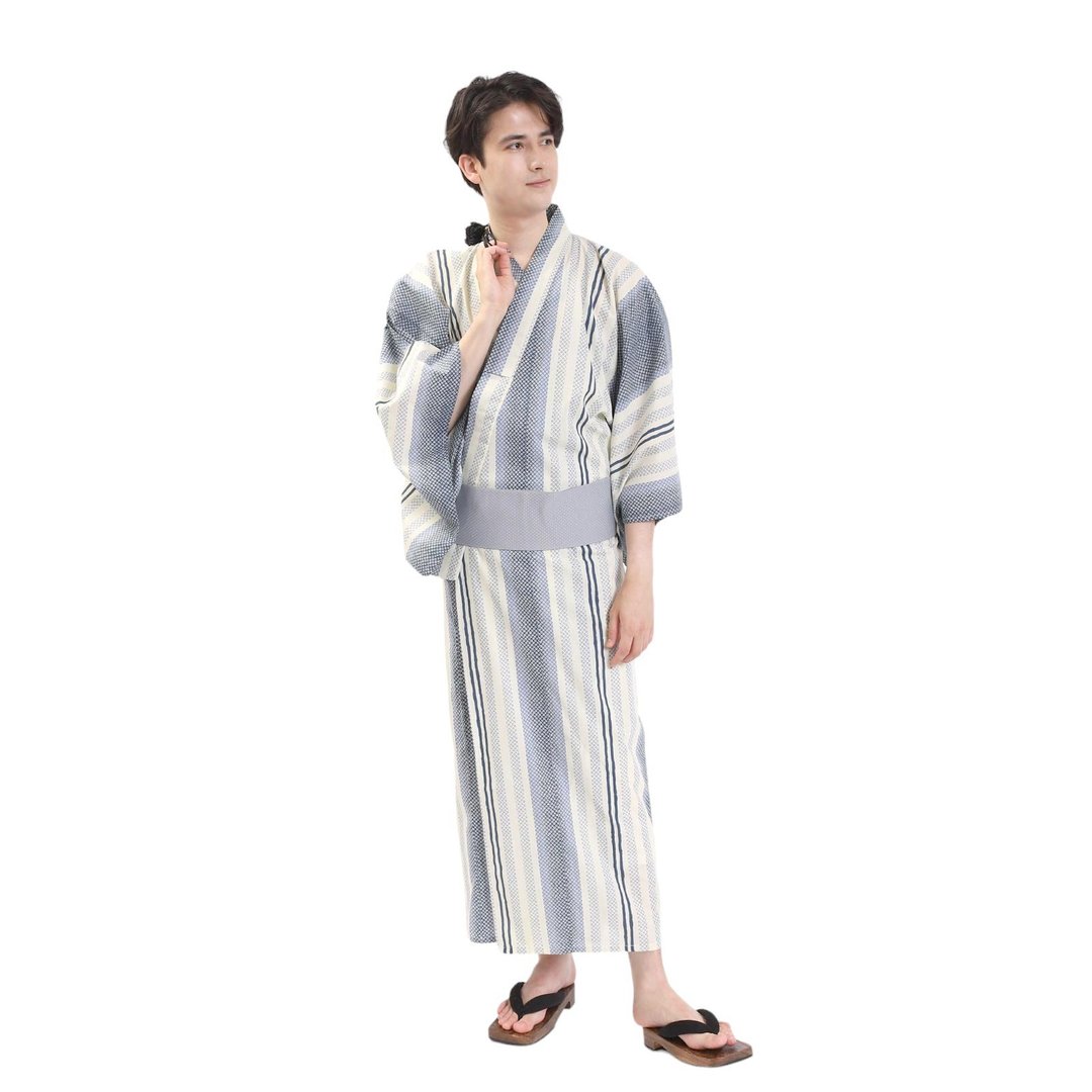 日本 和服 男士 绵 浴衣 腰封 2 件 套组  S M L Z32-07A - 其他 - 棉．麻 白色