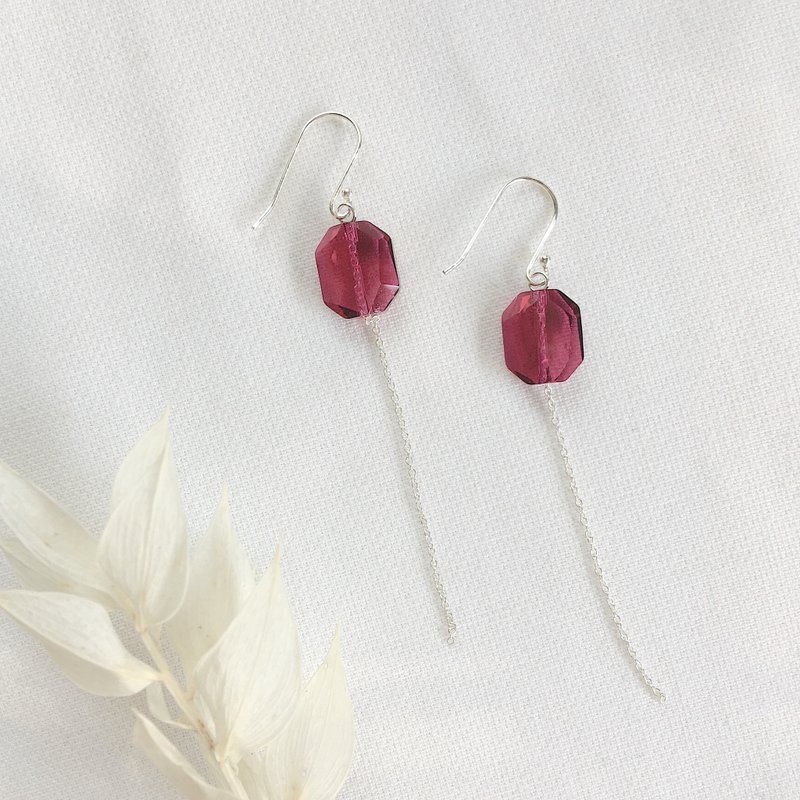 优雅玫瑰耳勾 S925纯银耳环 抗过敏 - 耳环/耳夹 - 纯银 红色