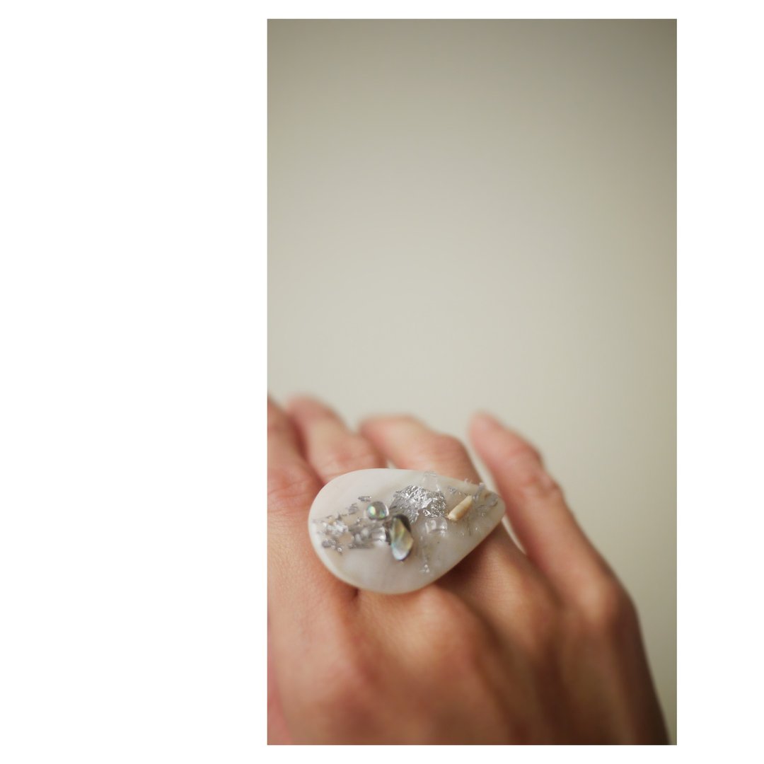 人鱼 - 造型戒指 | 天然贝壳细工饰品 | statement ring | 可调式 - 戒指 - 其他材质 银色
