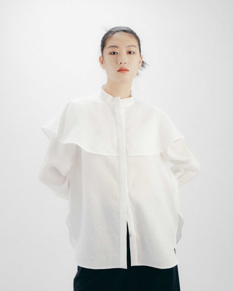 UUIN_白披肩式衬衫 - 女装衬衫 - 棉．麻 白色