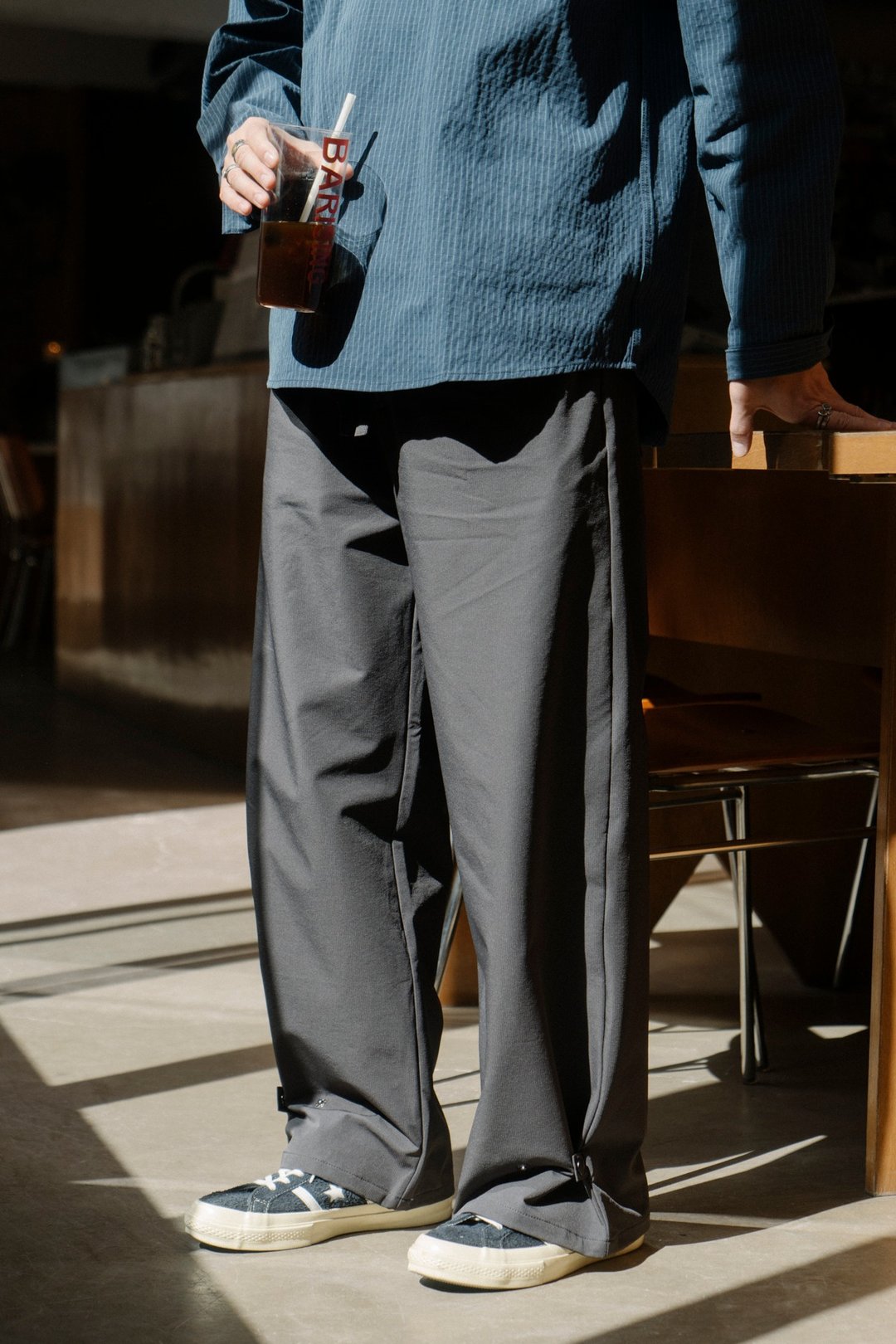 PANTS 復古高質感寬鬆保暖休閒長褲 秋冬肌理感闊腿剪裁灰色男 - 男士长裤 - 棉 灰色