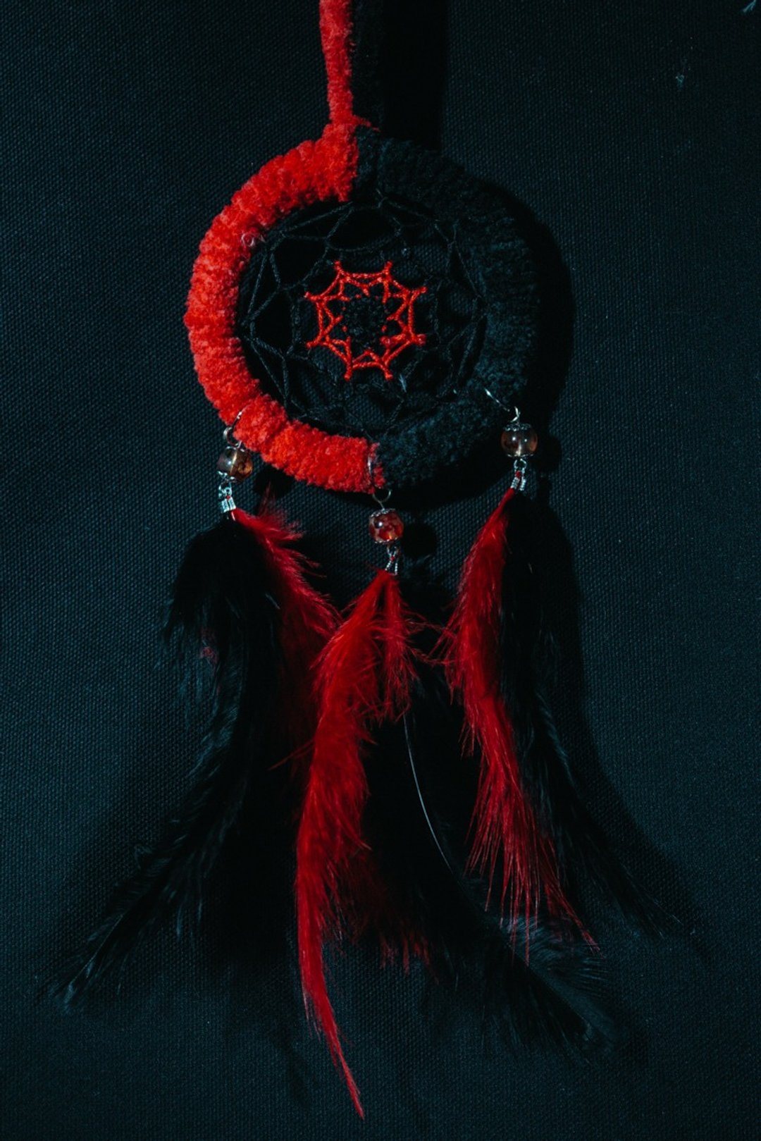 纯手工捕梦网 Handmade Dreamcatcher－【半－黑红】 - 摆饰 - 棉 红色
