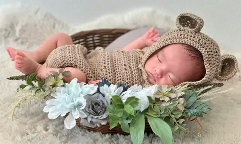 新生儿写真服装 - 包屁衣/连体衣 - 棉．麻 卡其色