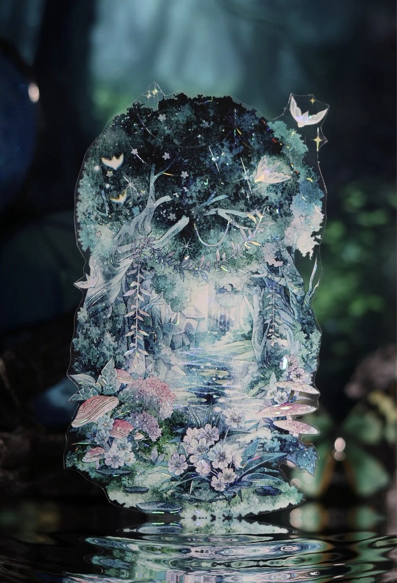 幽林深处 秘境 ひきょう PET 和紙膠帶 貝殼光 10米卷 - 纸胶带 - 塑料 绿色