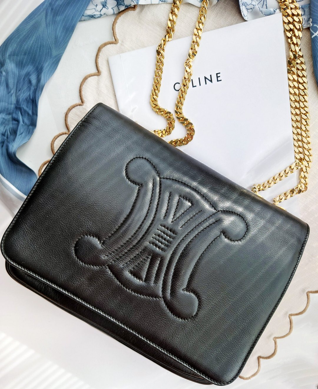 中古美品 CELINE 大凯旋门腋下包单肩包斜背包斜背包斜挎包链条包 - 侧背包/斜挎包 - 真皮 黑色