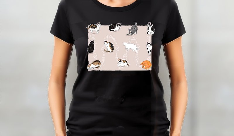 小饭团  猫咪花园   黑色中性短T - 男装上衣/T 恤 - 棉．麻 白色