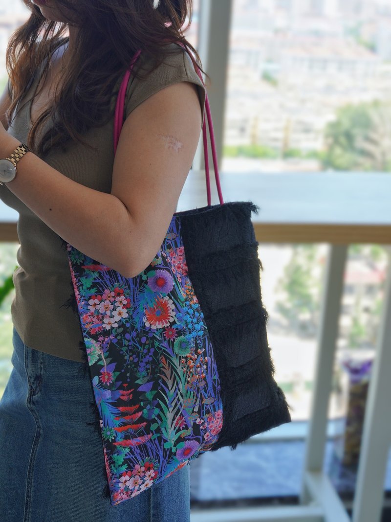 英国Liberty拼接流苏毛毛设计款 全棉侧背袋 单肩布袋包 轻薄多色 - 手提包/手提袋 - 棉．麻 绿色