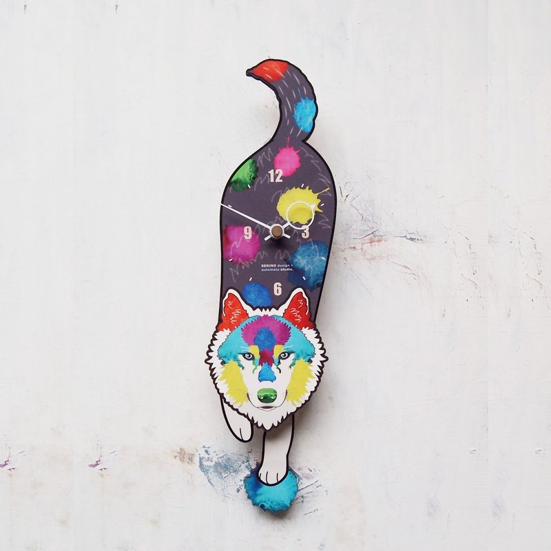 O-01 狼 - 动物造型钟摆钟(彩色) - 时钟/闹钟 - 木头 咖啡色