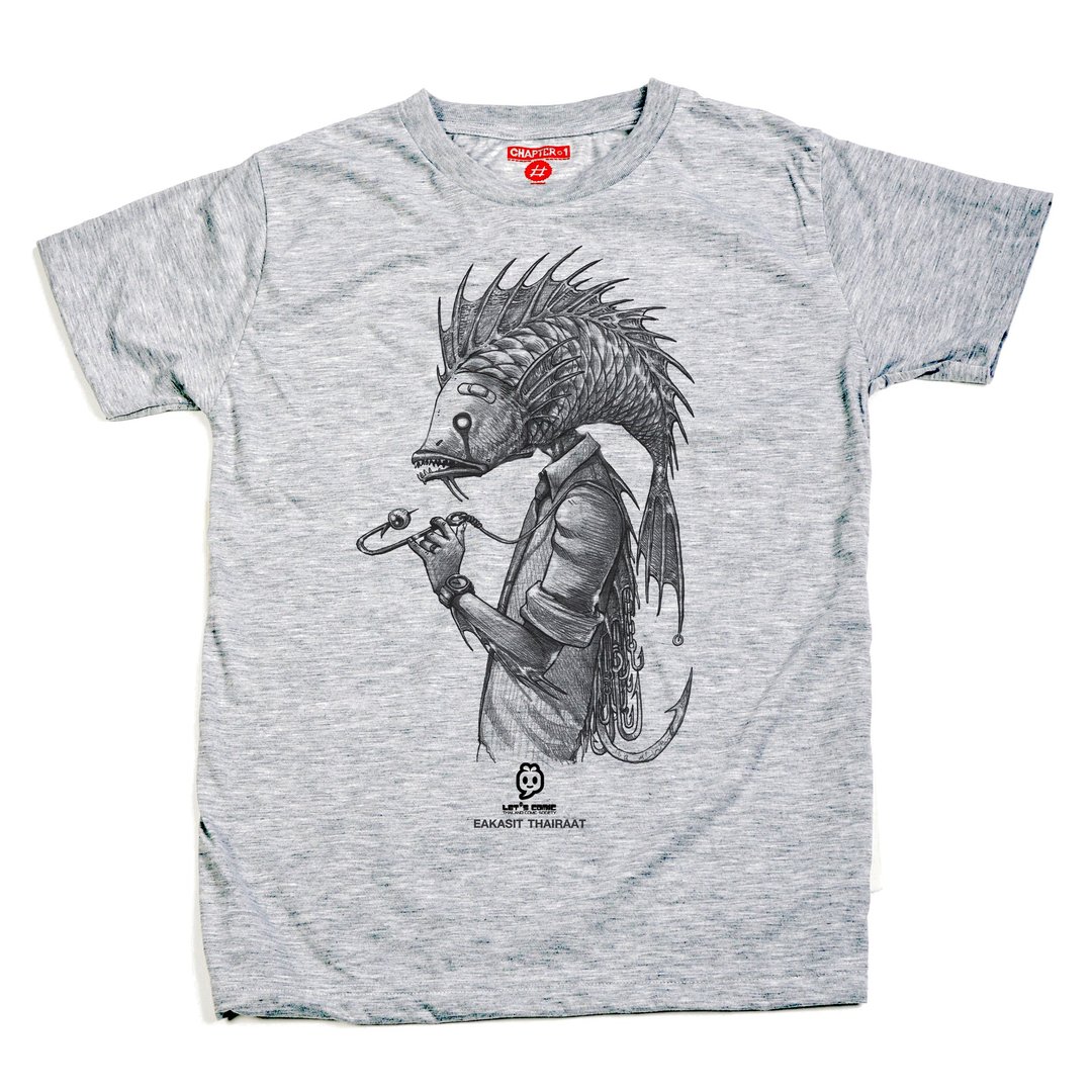 T-shirt，短袖，Chapter One，Fish Head Mania，男女皆宜，棉质混纺，柔软舒适。 - 男装上衣/T 恤 - 棉 白色