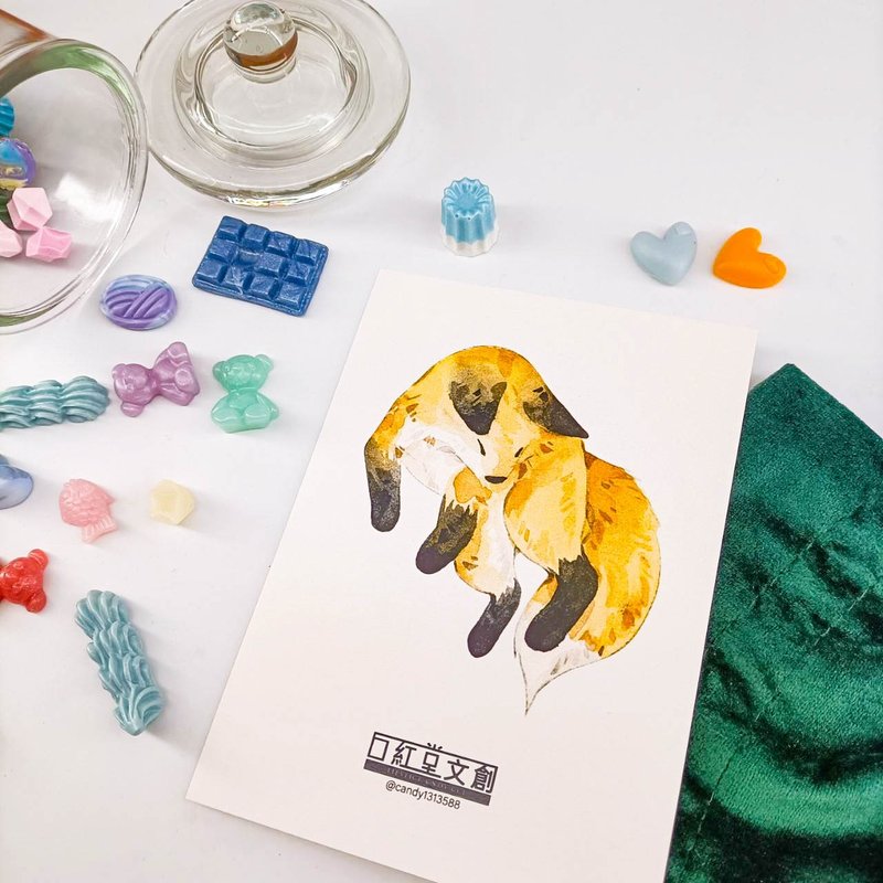 KR474_口紅堂明信片_紅狐2_candy1313588 postcard - 卡片/明信片 - 纸 多色