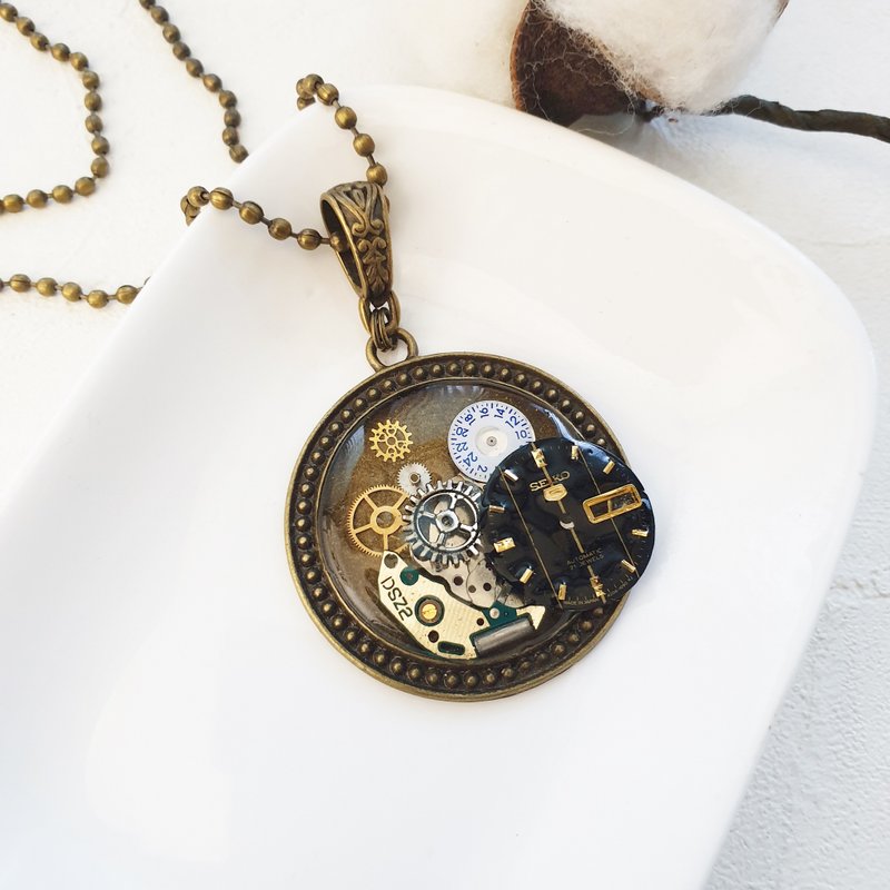 蒸气庞克 【Cn9060-2 】。旧表配件 x 手工创作 复古长项链 - 长链 - 其他金属 咖啡色