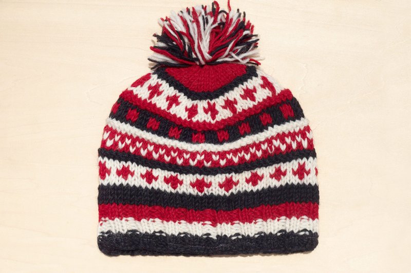 圣诞节礼物 限量手织纯羊毛帽 / 针织毛帽 / 内刷毛手织毛帽 / 毛线帽  (made in nepal) - 东欧民族几何图腾 - 帽子 - 羊毛 多色