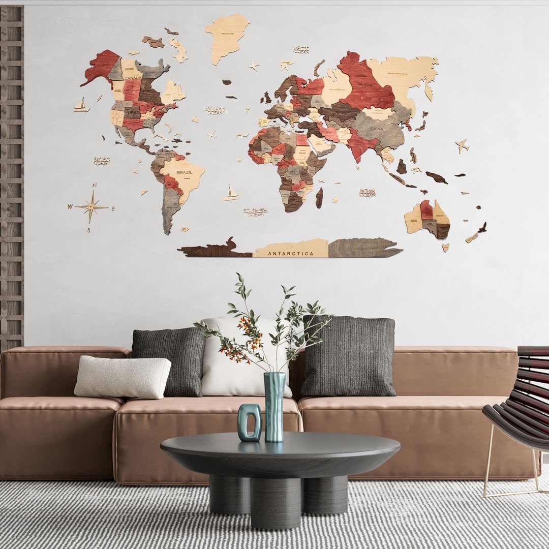 世界地图、木墙地图、乔迁礼物世界地图，作者 Enjoy The Wood - 墙贴/壁贴 - 木头 咖啡色