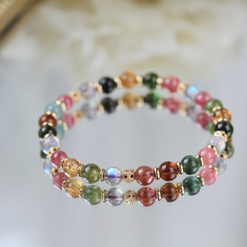 碧玺 拉长石 五行调合聚福纳财 水晶手链 10月诞生石 - 手链/手环 - 水晶 多色