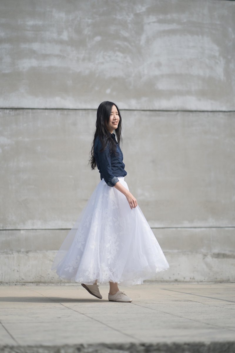 立体蕾丝刺绣澎裙 - 裙子 - 聚酯纤维 