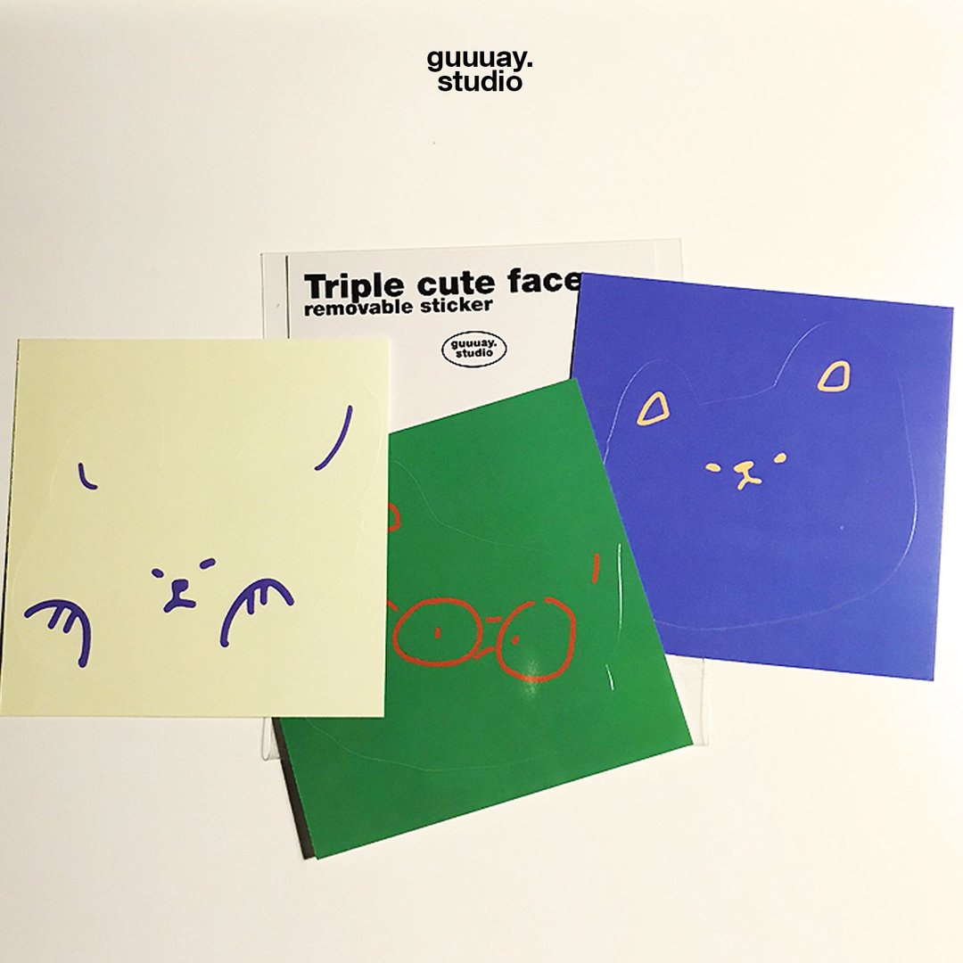 Triple Cute Face Removable Sticker - 贴纸 - 其他材质 